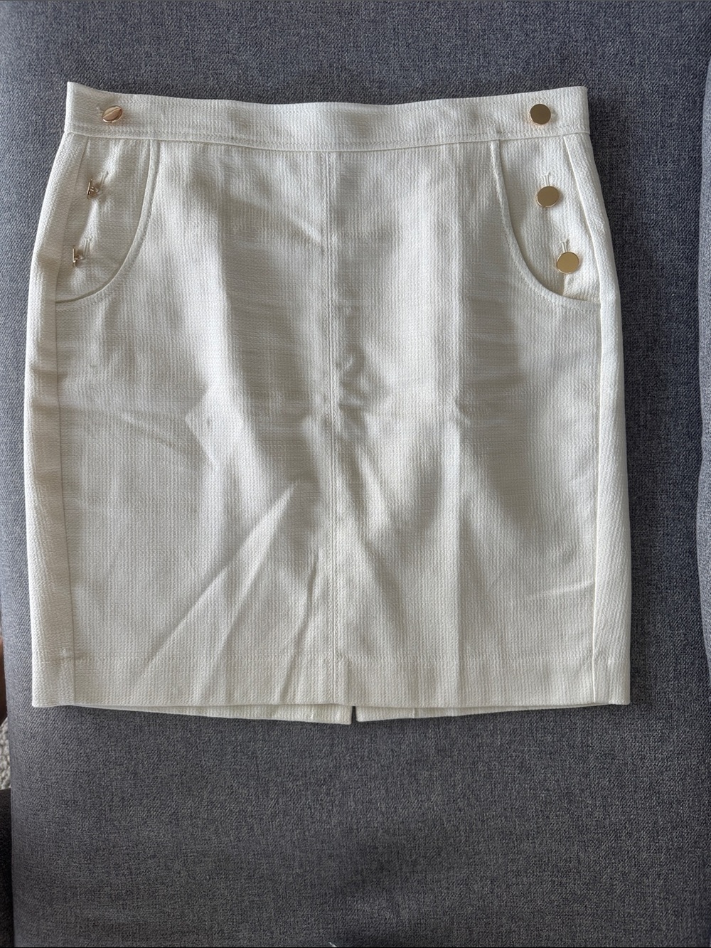 LOFT Cream Pencil Skirt with Gold Buttons